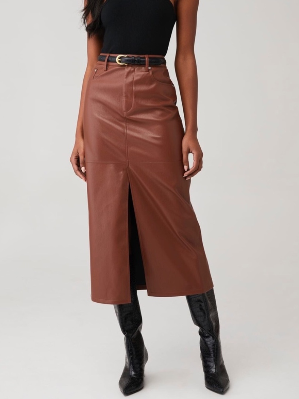 Blank NYC Brown Leather Pencil Skirt